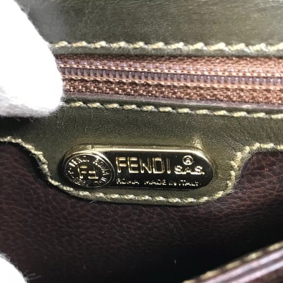 FENDI Hand Bag vintage Bag 2WAY Crossbody Shoulder Bag Leather khaki - Picture 15 of 16